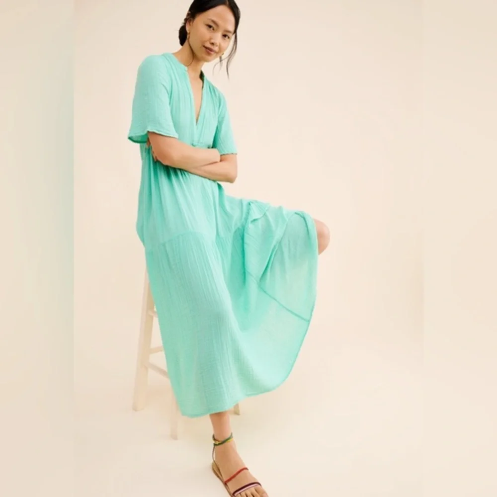 anthropologie green midi dress Faux-Leather A-Line Midi Dress